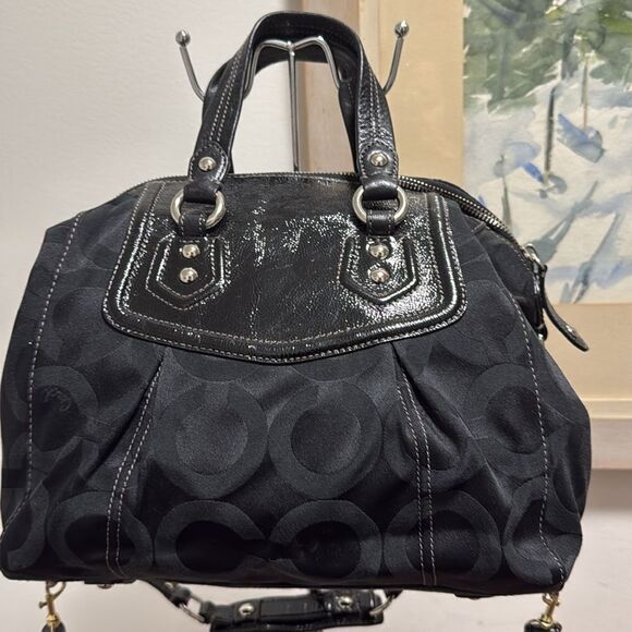 Coach OpArt Madison Sabrina Black Fabric/Leather Handbag. Shoulder/Crossbody. - Picture 4 of 10